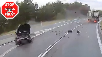 Bezwładna naczepa na zakręcie w Przyłubiu.  STOP PIRAT